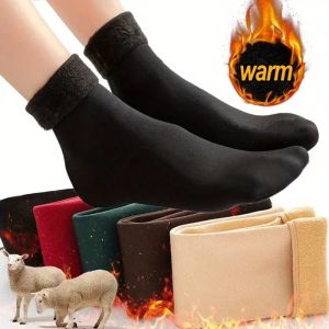 Female Winter Fleece Thick Warm Comforable Solid Color Home Floor Stocking Soft Boots Snow Sleeping Socks Adding Velvet