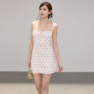 OIOI ESSE | Đầm Dây A-Line Ôm Ngắn Tay Hình Tim Từ Sợi Ramie