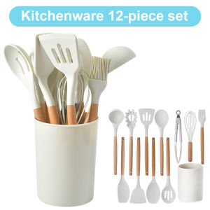 【Homelements】ชุดครัว 12pcs ชุดเครื่องใช้ไม้พายซิลิโคนมือจับไม้เครื่องครัวทนความร้อนชุดครัวไม้พายไม่ติด