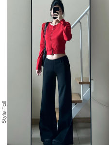 กางเกงขายาวทรงหลวมสไตล์ย้อนยุคสำหรับผู้หญิง กางเกงขายาวทรงตรงเอวต่ำ กางเกงขายาวลำลองสำหรับฤดูใบไม้ร่วง 2024 กางเกงขายาวทรงยาวสำหรับผู้หญิง