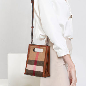 Aidrani Women's Stylish Handbag: Caramel Cowhide & Checkered Canvas Crossbody Bag