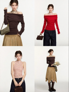 THROUS | Bộ Áo Thun Quai Ngang Đỏ & Áo Gile Ren