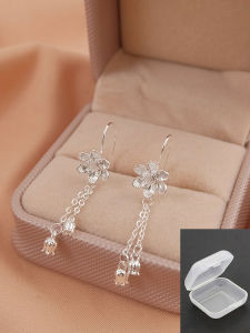925 Sterling Silver Lotus Tassel Earrings Womens Fashion Jewelry round Face Trendy Hook Ear Hooks Korean Style Pair