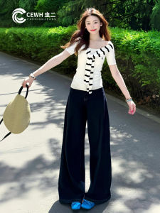 Quần Jeans Denim Ống Rộng Mỏng Mùa Hè Cho Nữ Quần Dài Dài Đến Sàn Ống Rộng Thường Ngày Quần Jeans Denim Cạp Cao