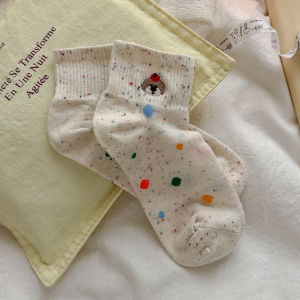Breathable Thin Embroidered Dog Socks Womens Summer Striped Polka Dot Cotton Socks AdorableJapaneseStyle Short Socks