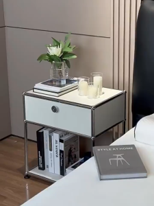 Modular Nightstand Stainless Steel Bauhaus Mid-Century Modern Minimalist Bedroom Side Cabinet PH