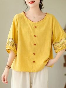 QIAOXIZI | Slimming Stylish Womens Cotton Linen T-shirt