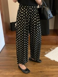 Quần Ống Đứng Họa Tiết Bướm Cỡ Lớn Cạp Cao Rộng Rãi Mùa Hè Cho Nữ Quần Ống Rộng Chín Điểm Phong Cách Nhật Bản