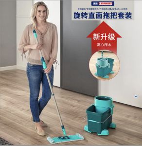 Leifheit Square Mop Head Hand-Free Cleaning Tool with Bucket Rotating Design for Wet And Dry Use Home Household Essential