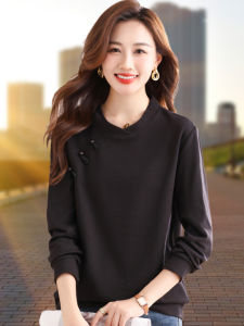 New Chinese Style round Neck Design Sense Sweatshirt Womens Autumn Spring Fashionable Base Shirt Top Cotton Wool Blend Loose Fit
