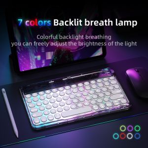 Type-C Multi Device Rechargeable Transparent Crystal RGB Mechanical Keyboard for Ipad Xiaomi Samsung Apple HUAWEI Redmi 78 Keys Portable Wireless Bluetooth Keyboard Slim Backlit Computer Gaming Keyboard Mini Keyboard