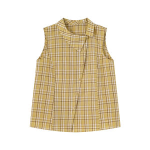Design Stylish Turn-Down Collar Sleeveless Check Shirt