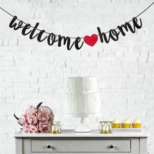 Welcome Home Banner Welcome Back Party Banners Golden Black Glitter Home Party Sign Decors Banner For Military Army Party Decor
