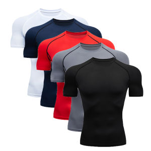 Mens Compression Shirts Athletic Quick Dry Breathable Rash Guard Athletic Tight Workout Tops Summer