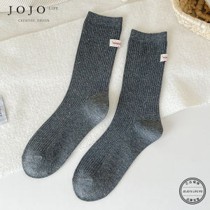 JOJOs L PD Transfer Letter Womens Socks Versatile Personality Cloth Label Mid-Calf Breathable Moisture Wicking Solid Color