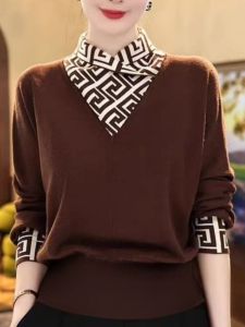 QIAOXIZI | Womens Half-High Neck Fleece Lined Oversized Turtleneck Top