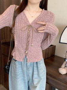 plus Size Knitted Top with Bow Tie Female Underwear Casual High Waist Patchwork Long Sleeve Hollow out Straight Cut Bodycon