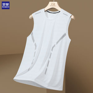Romon Ice Silk Sports Vest Mens Summer Thin Fitness Hurdle Racing Quick Dry Short Sleeve round Neck T-Shirt Fashion Urban Style