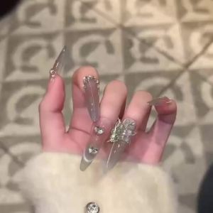 10 Cái/bộ Full Cover Press On Nails Với Ren DIY Móng Tay Giả Handmade Nghệ Thuật Trang Trí Đeo Đầu Móng Tay M-SIZE