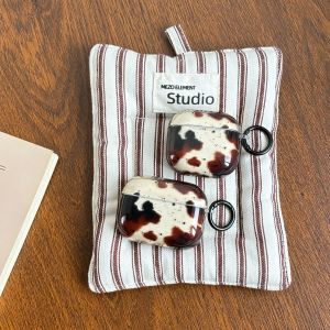 Ốp Tai Nghe Trong Suốt Họa Tiết Báo Nâu Cổ Điển Với Vòng Đen Dành Cho AirPods 1 2 3 4 Pro 2 Pro 3 - Thiết Kế Mực Nước