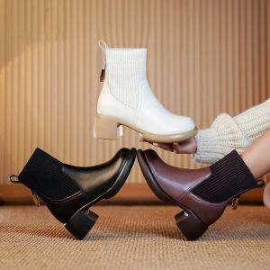 Yijikang Skinny Martin Boots Womens Thick Sole Retro Elastic Booties Womens Chunky Heel Platform Shoes British Style Casual Socks Boots