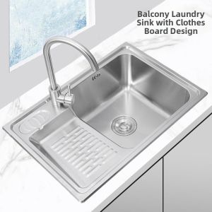Laundry Stainless Steel Sink with Washboard Thick