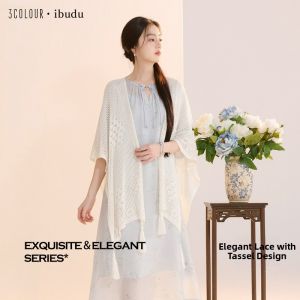 3COLOUR·S | Lace and Tassel Knitted Poncho New Chinese Style