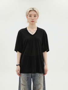 Linen V-neck Multi-color Loose Short Sleeve T-shirt