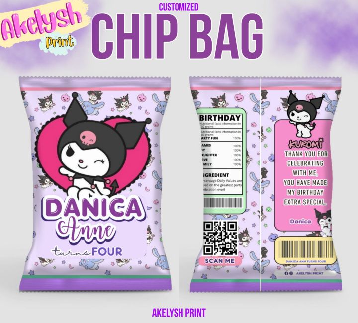 CUSTOMIZED KUROMI THEMED CHIP BAG / SANRIO / BIRTHDAY GIVEAWAYS AND ...