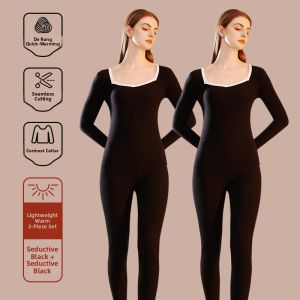 miiow | Warm Thickened Thermal Underwear Set For Women MiiOW Cat Person No Trace Design Autumn Clothes Winter Bottoming Shirt Pants