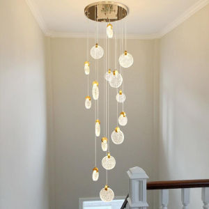 Post-Modern Stair Chandelier Crystal Villa Duplex Living Room Spiral Stairwell Light Luxury Long Chandelier Hotel Lobby LED Chandelier Can Be Customized