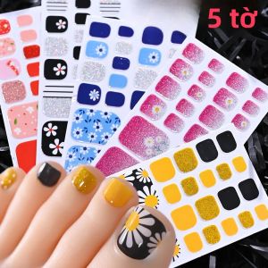 5 Tấm Dán Móng Chân Hoa Cúc Vàng Full Cover 110 Móng Dán Tự Dính Hoa Văn Sang Trọng Dán Móng Chân Không Cần Nướng
