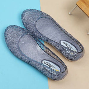 Womens Crystal Plastic Flat Bottom Anti-Slip Transparent Sandals Summer Outdoor Wear Waterproof Shoes for Rainy Days Casual Low Cut