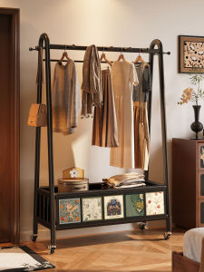 Meisda Vintage Free-standing Clothes Drying Rack Bedroom Indoor Mobile Coat Rack Storage Organizer Carbon Steel Utility