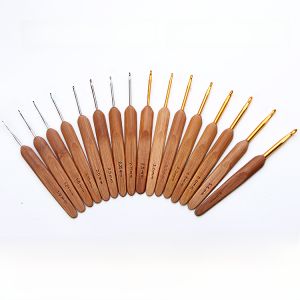 Handmade Bamboo Handle Crochet Needle Knitting Tool Single Sweater Needle round Head Carbonized Hook Needle Yarn Crochet Needle