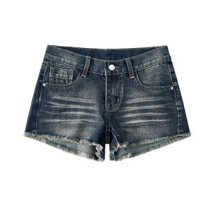 Vintage Distressed Cat-Whisker Denim Shorts