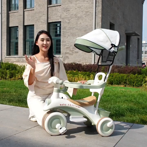 SKISOPGO รถเข็นเด็ก รถจักรยานเด็ก 3ล้อ บังแดดและก้านเข็น 4 สี รถเข็นเด็ก 0-6 ขวบ รถสามล้อเด็ก ล้อ มีด้ามเข็น