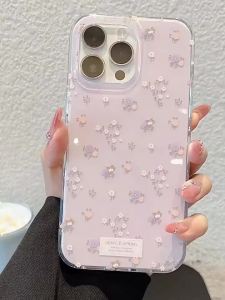 Fashion Retro Small Floral English Purple Phone Case for IPhone 11 12 13 14 15 16 17 Pro Max 17 Air 16 Plus Dustproof Back Cover