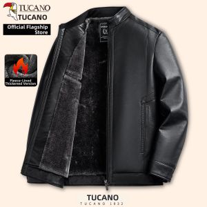 TUCANO | Warm Insulated Stand-up Collar Leather Jacket for Elderly Men
