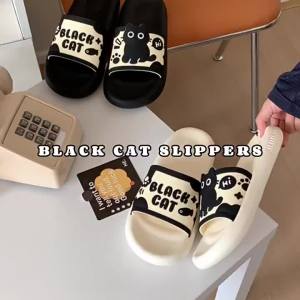WY-XIXITIAO Cute Black Cat Indoor Slippers for Girls Summer Fashionable and Creative New Style Slide Slippers