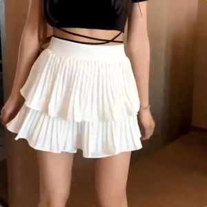 Mini Pleated Skirt Double Layer Cake Skirt Elastic Waist Cute Sweet Safety Shorts