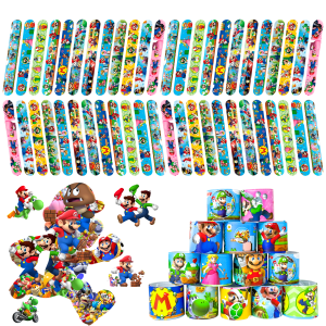 Bandai | 90 Pcs Super Mario Party Favors-40 Pcs Super Mario Bracelets&50 Pcs Super Mario Party Stickers for Mario Birthday Party Supplies
