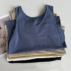 Pure Color Cotton Linen V-neck Strapless Vest Women Summer Outdoor Wear Loose Korean Style Sleeveless Base T-shirt Top