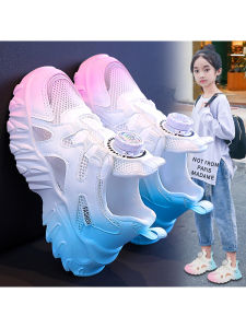 Girls Breathable Single Net Sports Shoes Lightweight Soft Bottom Dad Sneakers Summer Season Childrens Footwear PU Leather