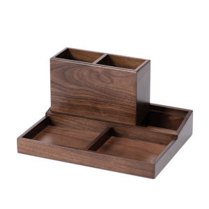 Vintage Walnut Multifunction Pen Desktop Organizer