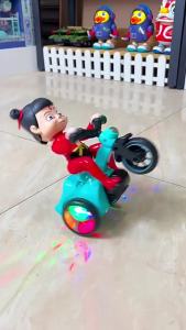 English Childrens Electric Nezha Stunt Tricycle Magic Boy Naohai with Lights and Music 360° Rotating Toy
