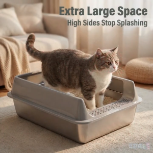 Stainless steel cat litter box oversized cat toilet splash proof open pet equipment