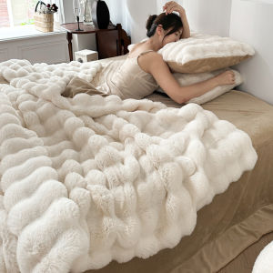 Mumi Winter Bunny Cashmere Fleece-lined Thickened Bed Four-Piece Princess Style Stuffed Milk Coral Fleece Bed Sheet Quilt Cover