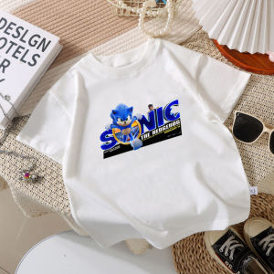 Pure Cotton Short Sleeve T-Shirt for Boys And Girls Cartoon Hedgehog Sonic Childrens Half Sleeve Top Summer Casual Loose Fit
