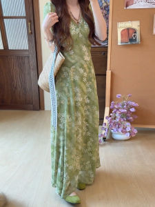 LIRUSHAN | French Floral V-Neck Short Sleeve Slimming Summer Dress